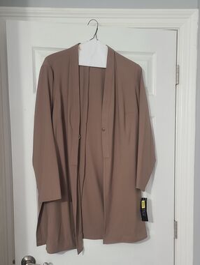 Kasper Taupe Open-Front Trench Jacket